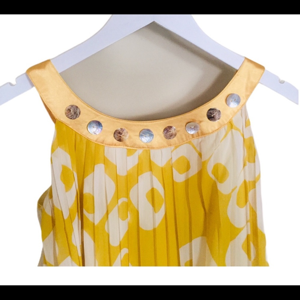 PINK MARTINI Mustard Yellow Swing Mini Dress Sheer Overlay Medium Boho - Picture 12 of 15